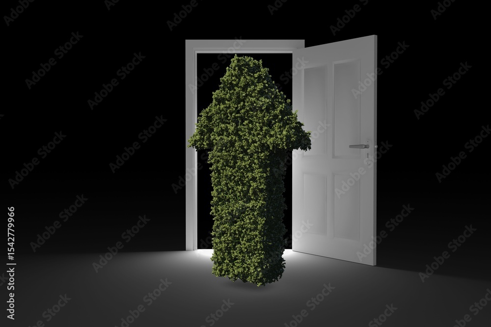 Naklejka premium Topiary of arrow pointing upwards at doorway