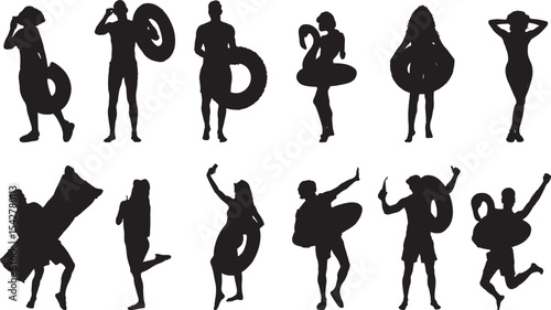 Vector Silhouette Collection: Clean and Bold Designs Set of different people in beachwear isolated on white