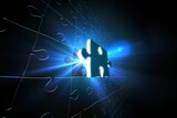 Blue glowing jigsaw piece on puzzle
