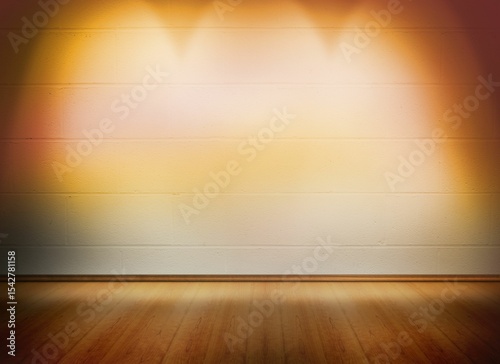 Flat design is showing minimalist space with three spotlights over brick wall and hardwood floor