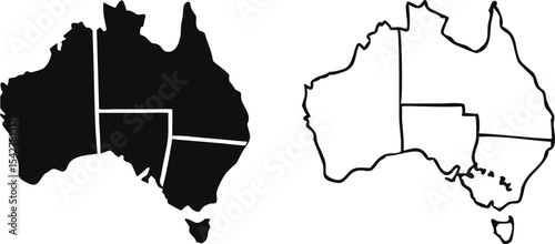 Map of Australia, Black on white background, vector Illustration