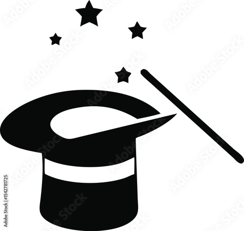 magic hat with wand vector icon, magic hat icon in trendy flat style