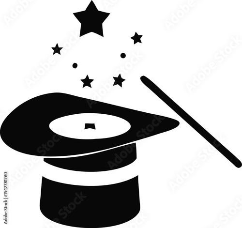 magic hat with wand vector icon, magic hat icon in trendy flat style