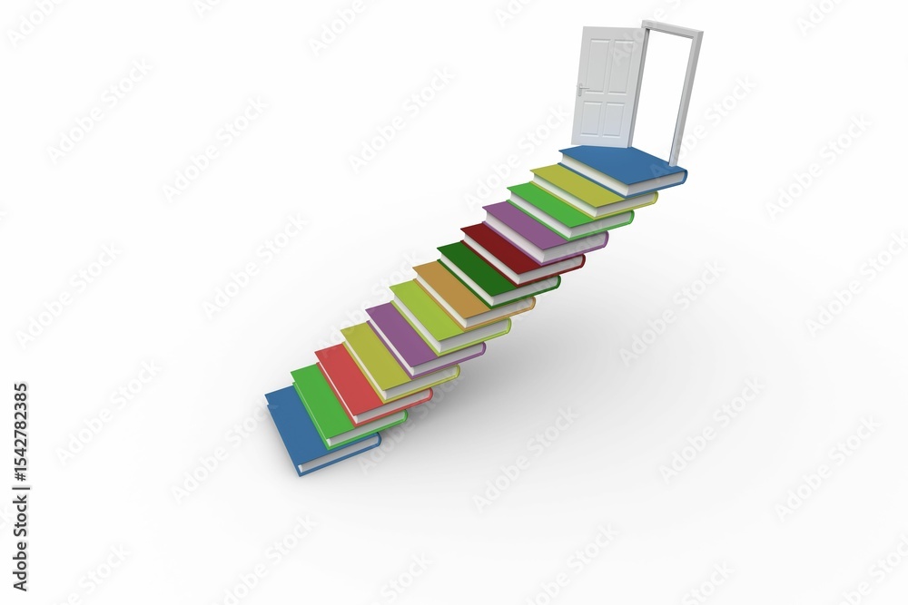 Obraz premium Steps made from books leading to open door