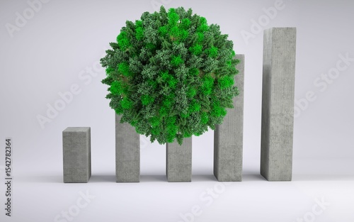 Ball with trees in front of statistic