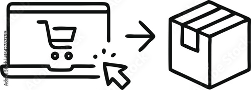 click and collect order, icon, delivery truck, delivery services steps, receive order in pick up point, e-commerce business concept, vector illustration
