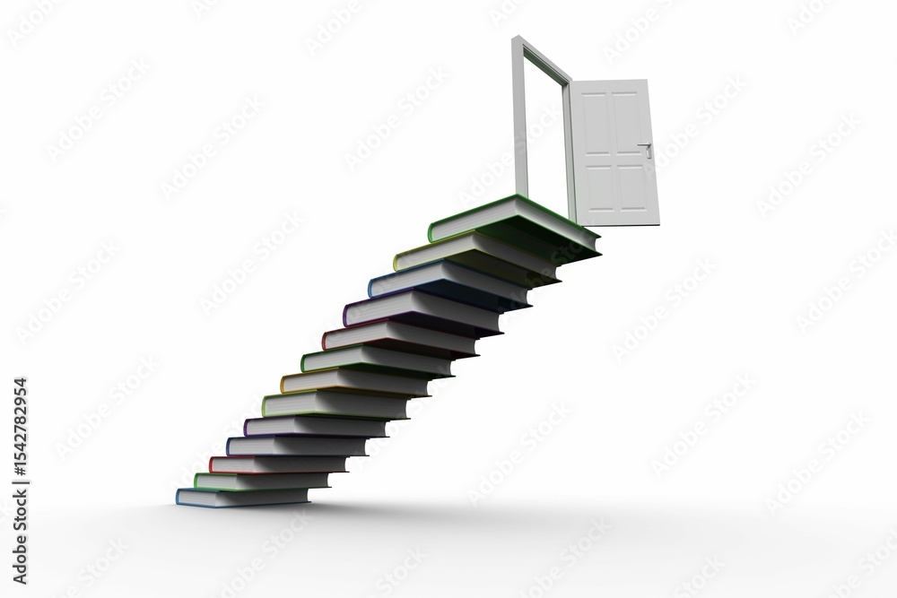 Obraz premium Steps made from books leading to open door
