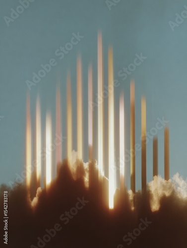 Futuristic Audio Spectrum Bars in Vertical Repetition on Dark Stage Background for Nightclub Event Promotion and Digital Music Experience