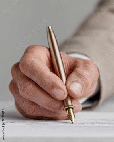 Professional Notary Public Signing Official Documents with Elegant Metal Fountain Pen for Trusted Legal Authentication and Endorsement Concept