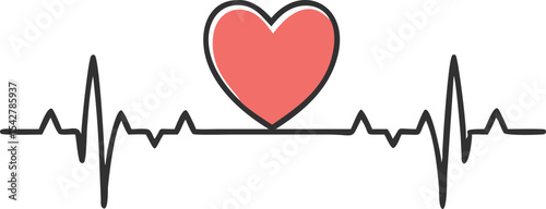 Heart pulse. Red and white colors. Heart beat monitor, cardiogram. medical background vector icon illustration