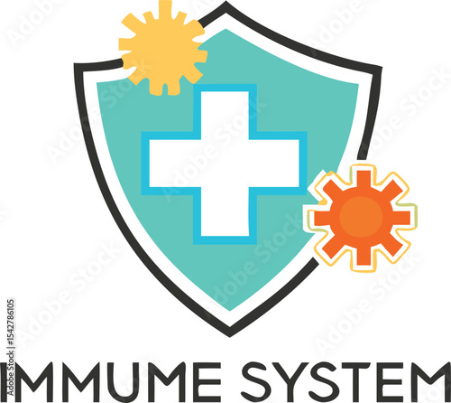 Immune system icon logo design template. Medical cross in the shield. Vector
