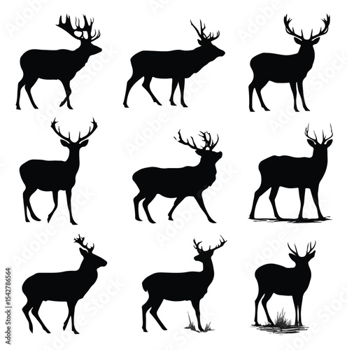 buck deer silhouette set, Black & White silhouette set 