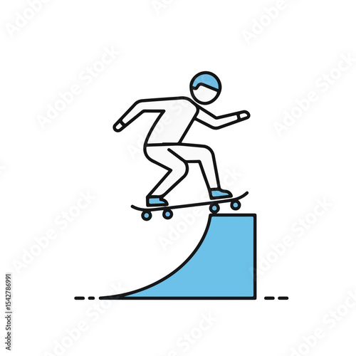 A skateboarder performing a trick on a ramp, showcasing balance and skill.