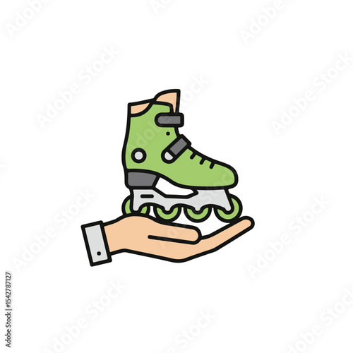 Hand holding roller skate illustration. 