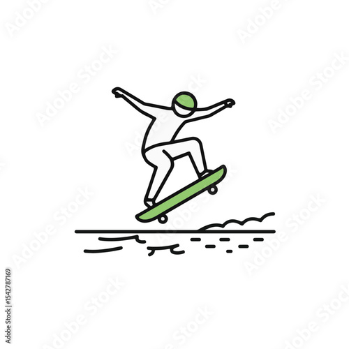 A skateboarder in mid-air executing a dynamic trick. 