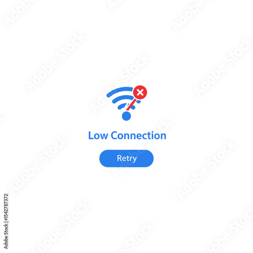 Low Wifi Connection Icon with Retry Button and Red Cross.