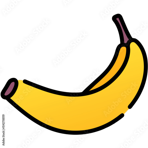 Cartoon Banana with Bold Black Outline and Colorful Interior Detailing.
