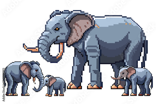 Pixel Art Elephant Sprite Sheet – Cute Jungle Giant in 8-bit 16-bit 32-bit Retro Pixel Style