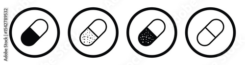 Capsule Icon Set – Realistic Vector Pills and Caplet Shapes for Web and Mobile UI, Vector illustration.   