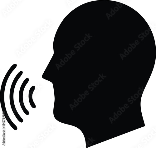 Speaking icon vector. Talk person sign or symbol , man with open mouth and sound wave , Voice command, Voice recognition, speech icon for interact, interview, talk controls, isolated on white