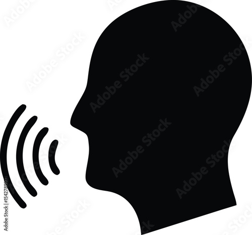 Speaking icon vector. Talk person sign or symbol , man with open mouth and sound wave , Voice command, Voice recognition, speech icon for interact, interview, talk controls, isolated on white