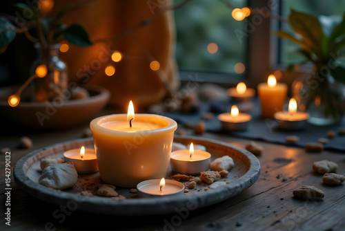 Tranquil Candle Setup for Wellness and Anxiety Reduction in a Cozy Environment