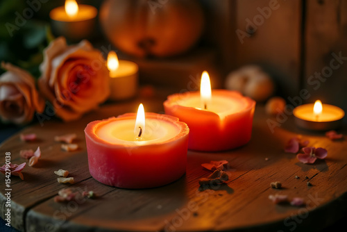 Romantic Candlelit Spa Setting for Passion and Intimacy Enhancement with Soft Lighting