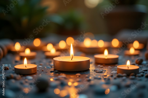 Elegant Wellness Space with Floating Candles for Mindfulness and Relaxation Purposes