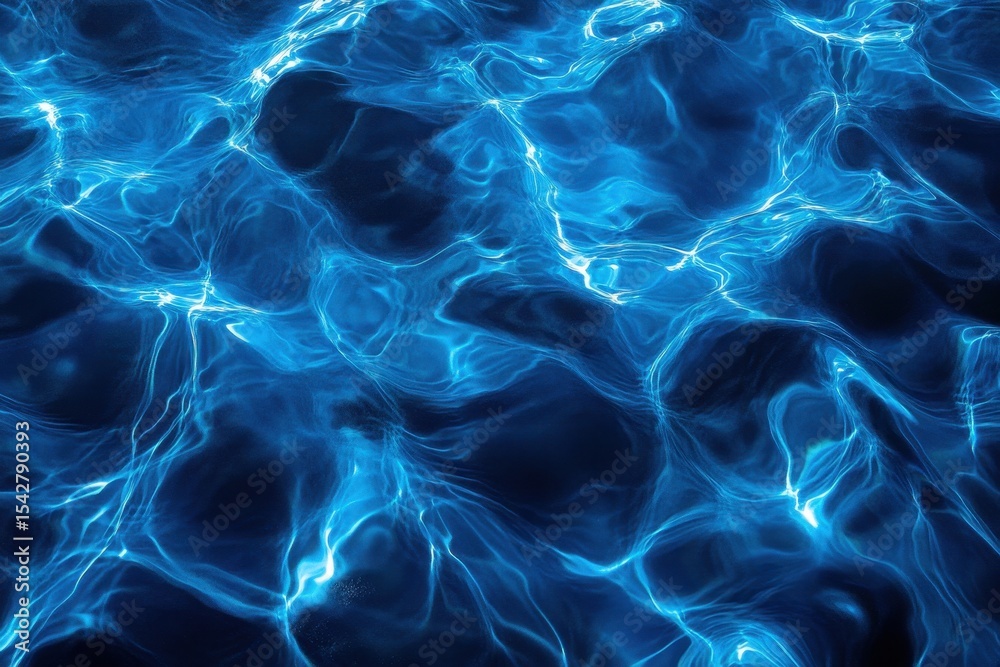 Fototapeta premium Vibrant rippling blue water with captivating underwater light patterns, Underwater background Blue Underwater with ripple and wave lights