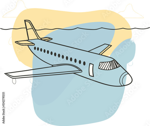 Vector illustration of a cartoon airplane set for air travel and flight