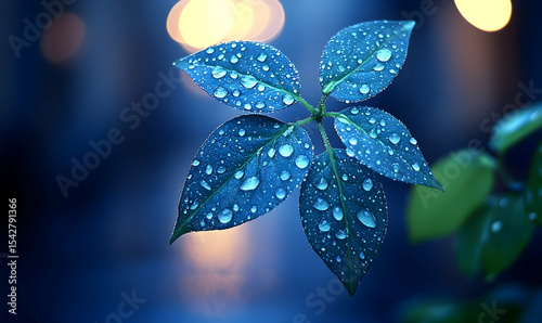 Dew kissed leaves glow against a blurred bokeh background in coo