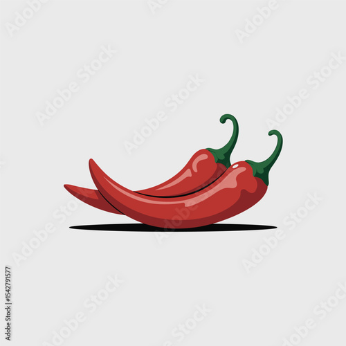 Red Chili Peppers with Green Stems Spicy Red Peppers Illustration Chili Vegetable Graphic Design