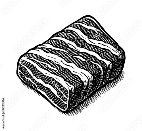 Detailed Engraved Illustration of Beef Steak with Marbling Isolated on White Background