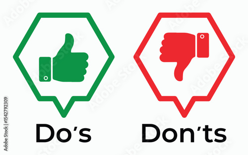 Do and Don’t Icons Set – Checkmark and Cross Symbols for Positive and Negative Actions, Vecto illustration