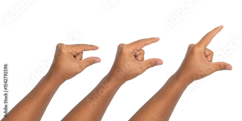 male hand zooming or pinching size from small to big isolated on white background. transparent png