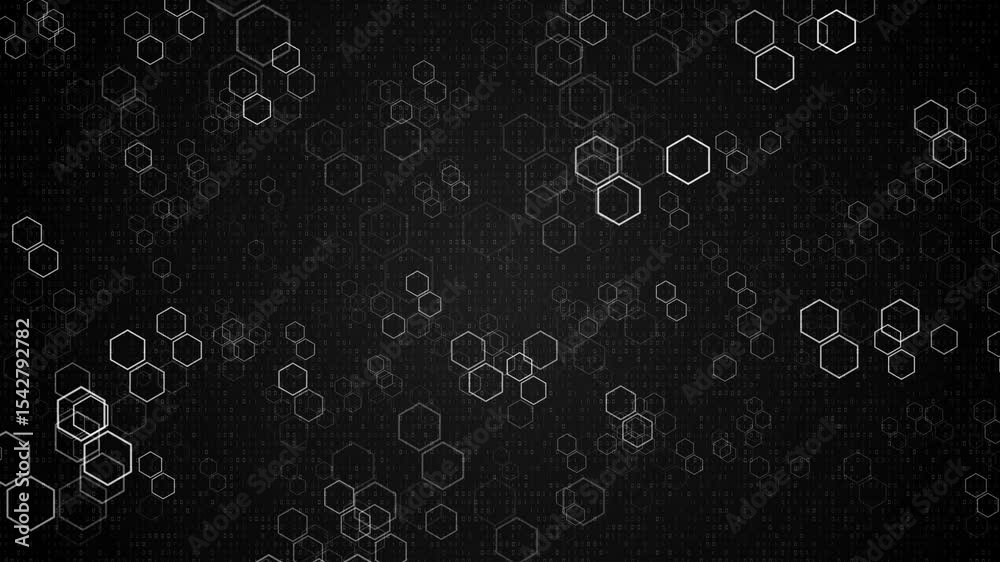 Futuristic Hexagonal Network The Network Awakens Technology Background. Digital hexagonal Geometric Surface abstract wave geometry structure background 3d animation. Futuristic hexagon Dark cyberspace