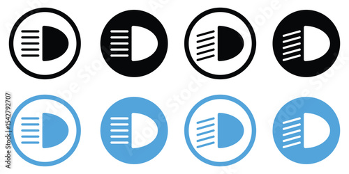 Vector Car Dashboard Light and Headlamp Indicator Icons – High Beam, Low Beam, Fog Light Symbols Set,  Vecto illustration.