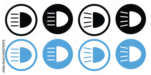 Vector Car Dashboard Light and Headlamp Indicator Icons – High Beam, Low Beam, Fog Light Symbols Set,  Vecto illustration.