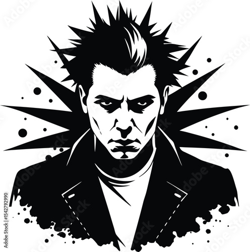 Punk Rocker Illustration Black and White