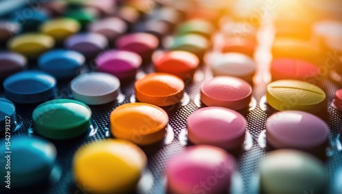 Colorful pills in blister pack, close-up