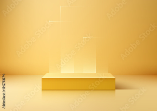 yellow podium on reflective...