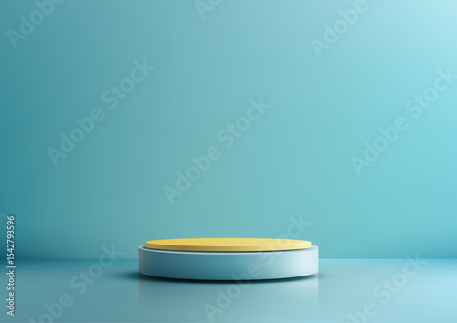 light blue cylindrical podium mockup minimalist product display showcase on reflective surface modern 3d isolated