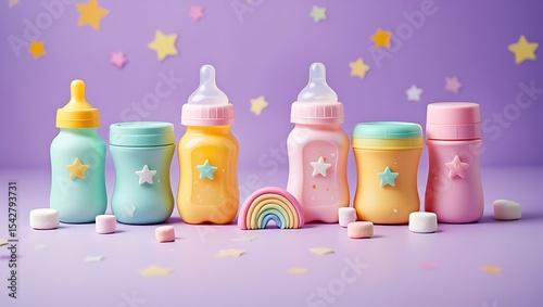 Pastel Baby Bottles and Feeding Accessories Adorable Star and Rainbow Design