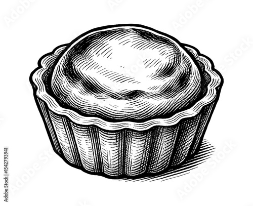 Engraved Illustration of a Pie in a Fluted Pan with Detailed Shading and Texture