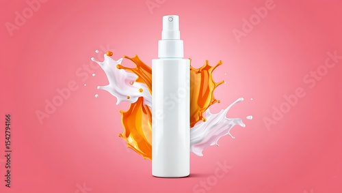 Elegant White Spray Bottle Mockup Cream and Caramel Splash Design