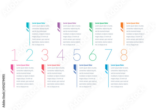 infographic template with colorful numbers. eight steps numerical information template. infographic template for business, education, industry, technology world. information template for annual report