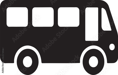 Black and White Bus Icon with Windows and Wheels