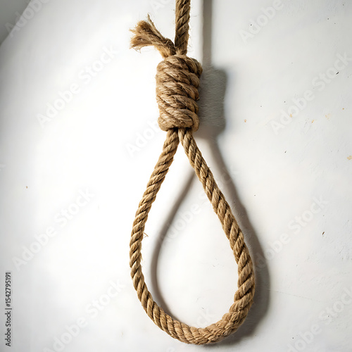 Closeup of a hangman s noose on white wall