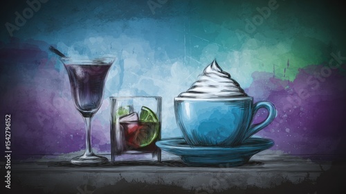 Vibrant drinks on a rustic table