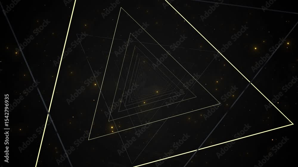 Golden triangle wireframe design. circle geometric luxury motion Golden Frame Background features glowing stardust particles glittering zoom in. award ceremony event, Digital Art, Modern background